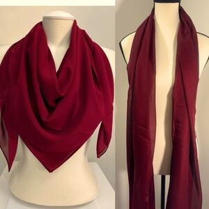 Women's Dark Red Wine Necklace Scarf Hijabed Plain Soft Sheer Hijabed 190X80 CM